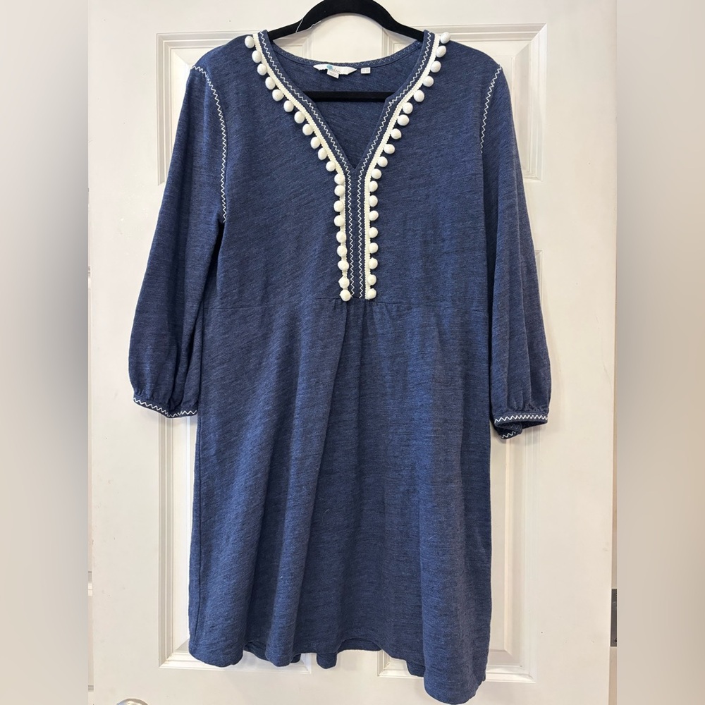 Boden Carina Pom Pom Mini Tunic Dress 100% Cotton size 10